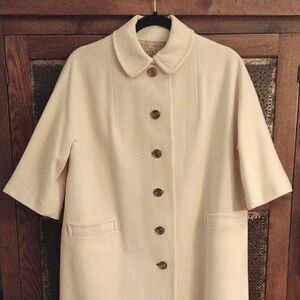 60s Peck & Peck Wool Trench Coat, Cream with Gold Buttons, Size XL
